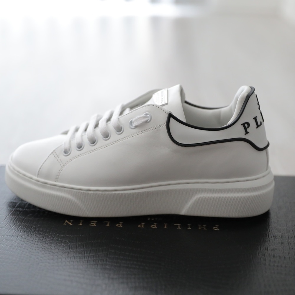White Philipp Plein Iconic Leather Sneakers NEW 36